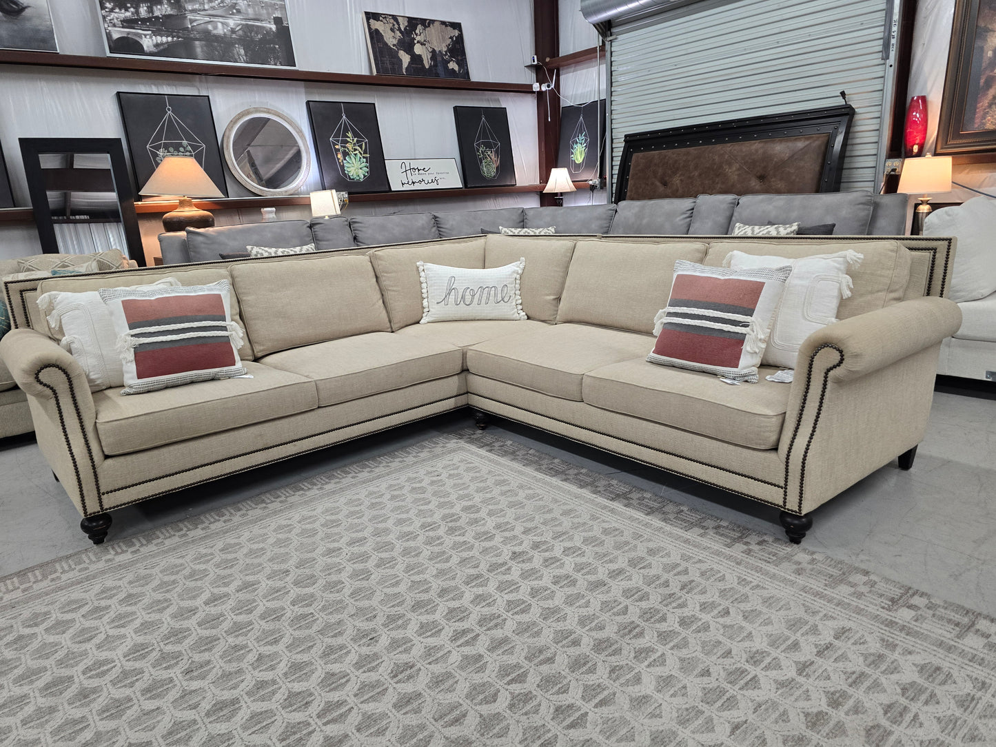 Luxury Bernhardt Nailhead Sectional Sofa – Like New