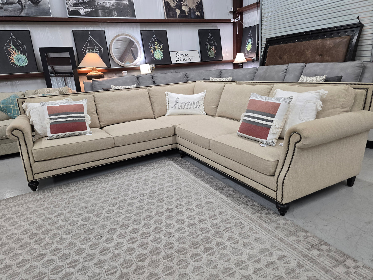 Luxury Bernhardt Nailhead Sectional Sofa – Like New