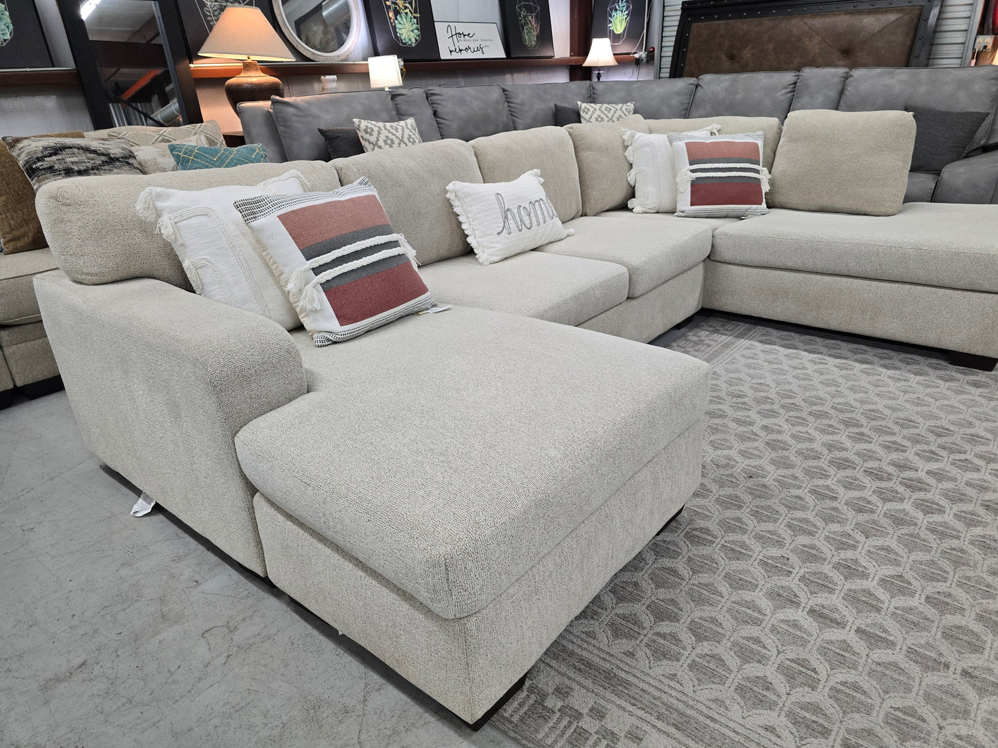 Beige U-Shaped Sectional Couch with Double Chaise Lounges