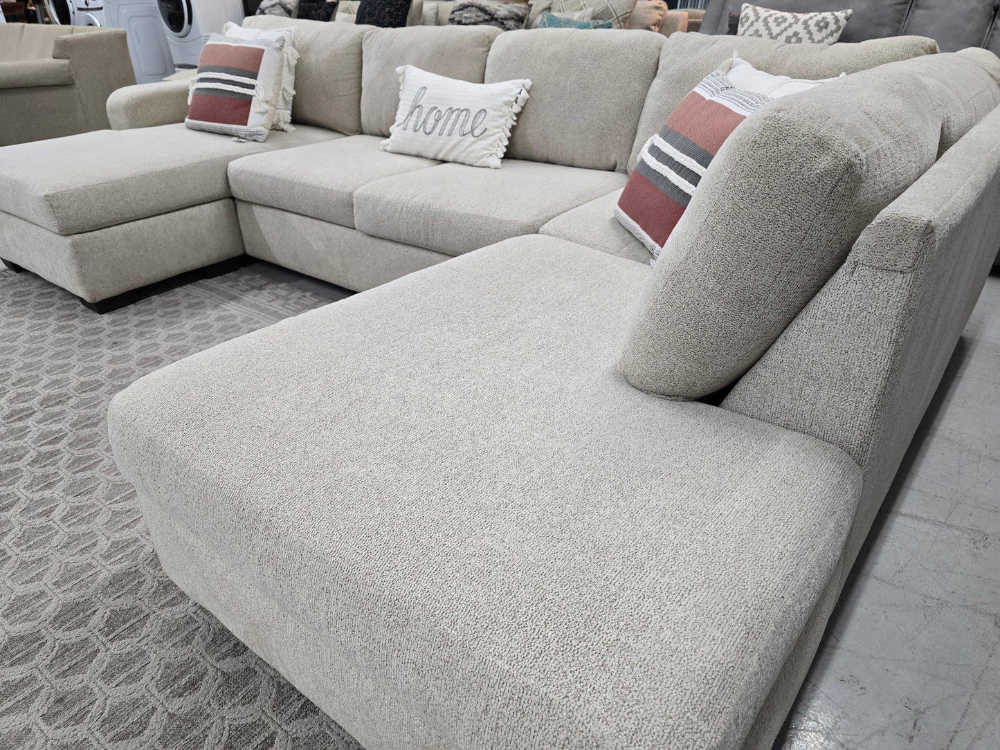 Beige U-Shaped Sectional Couch with Double Chaise Lounges