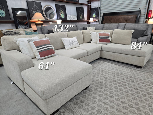 Beige U-Shaped Sectional Couch with Double Chaise Lounges