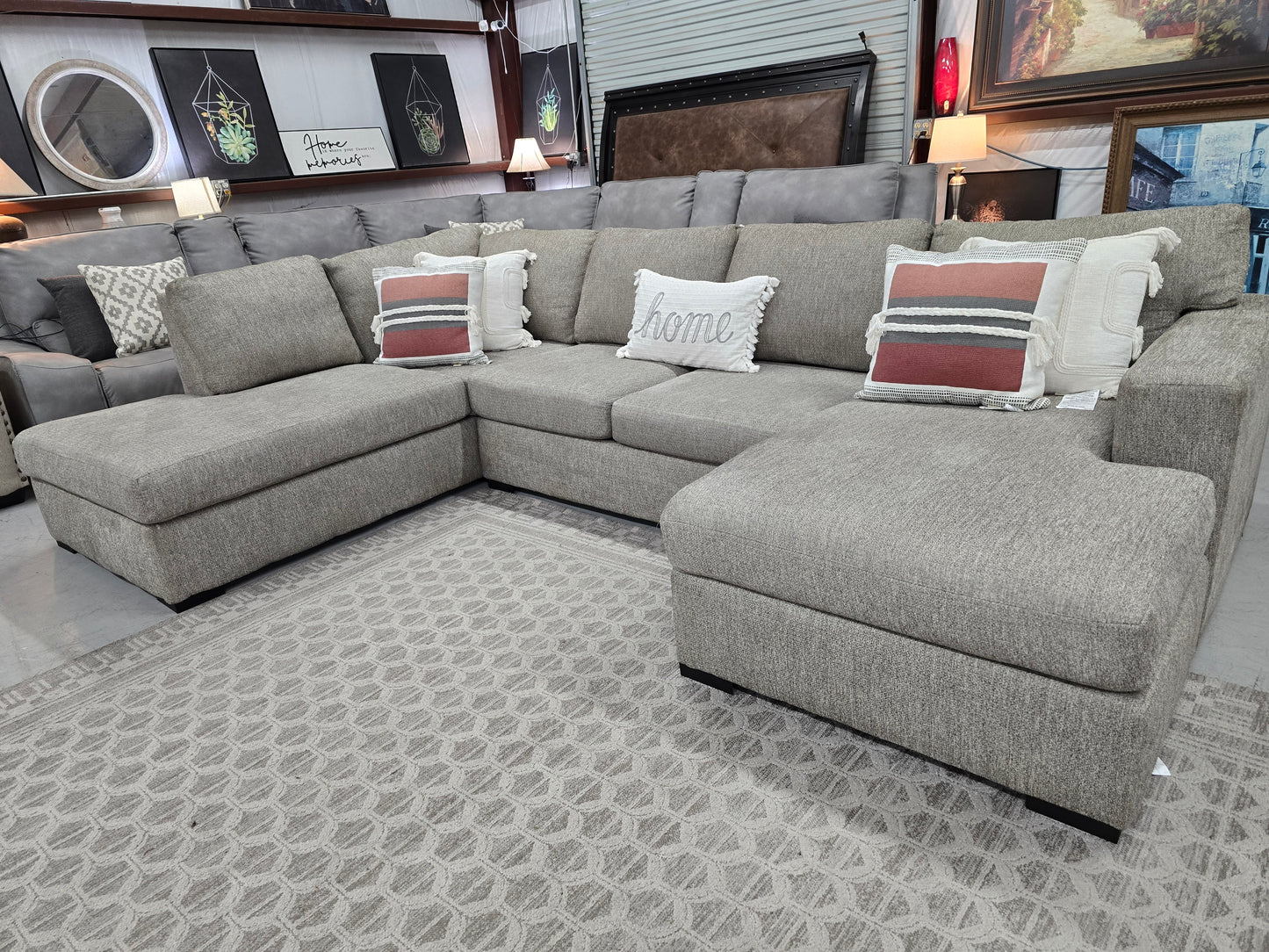 Light Gray U-Shaped Sectional Couch with Double Chaise – Living Spaces