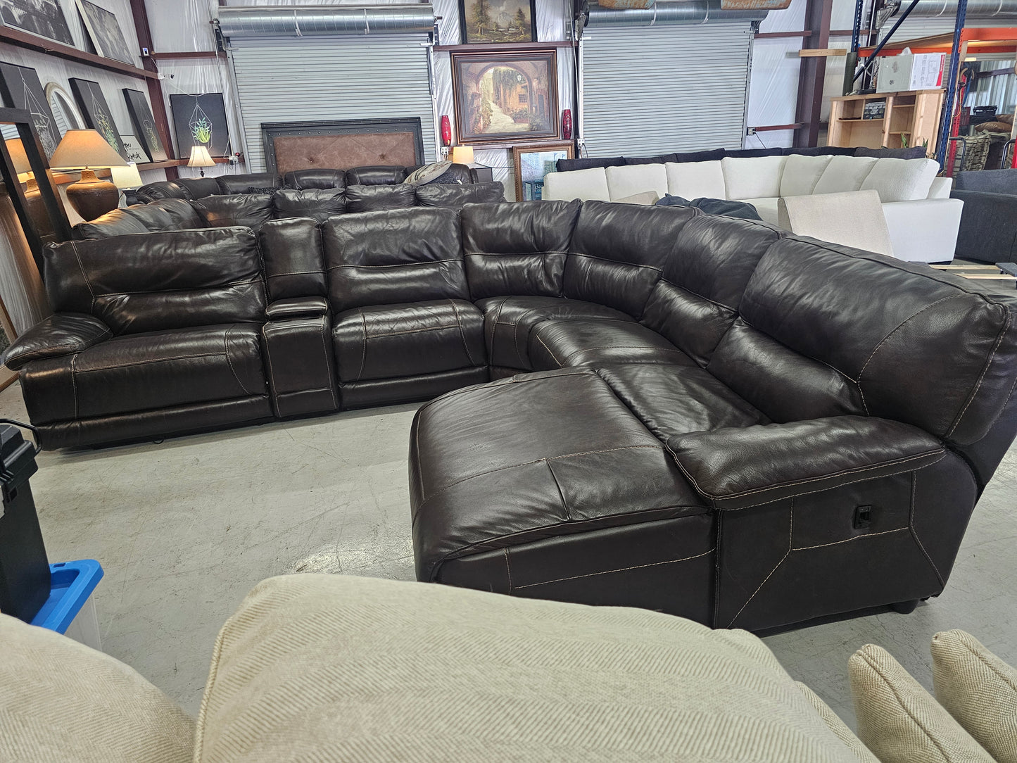 6PC dark brown Leather sectional couch 🛋 SAME DAY DELIVERY AVAILABLE 🚚