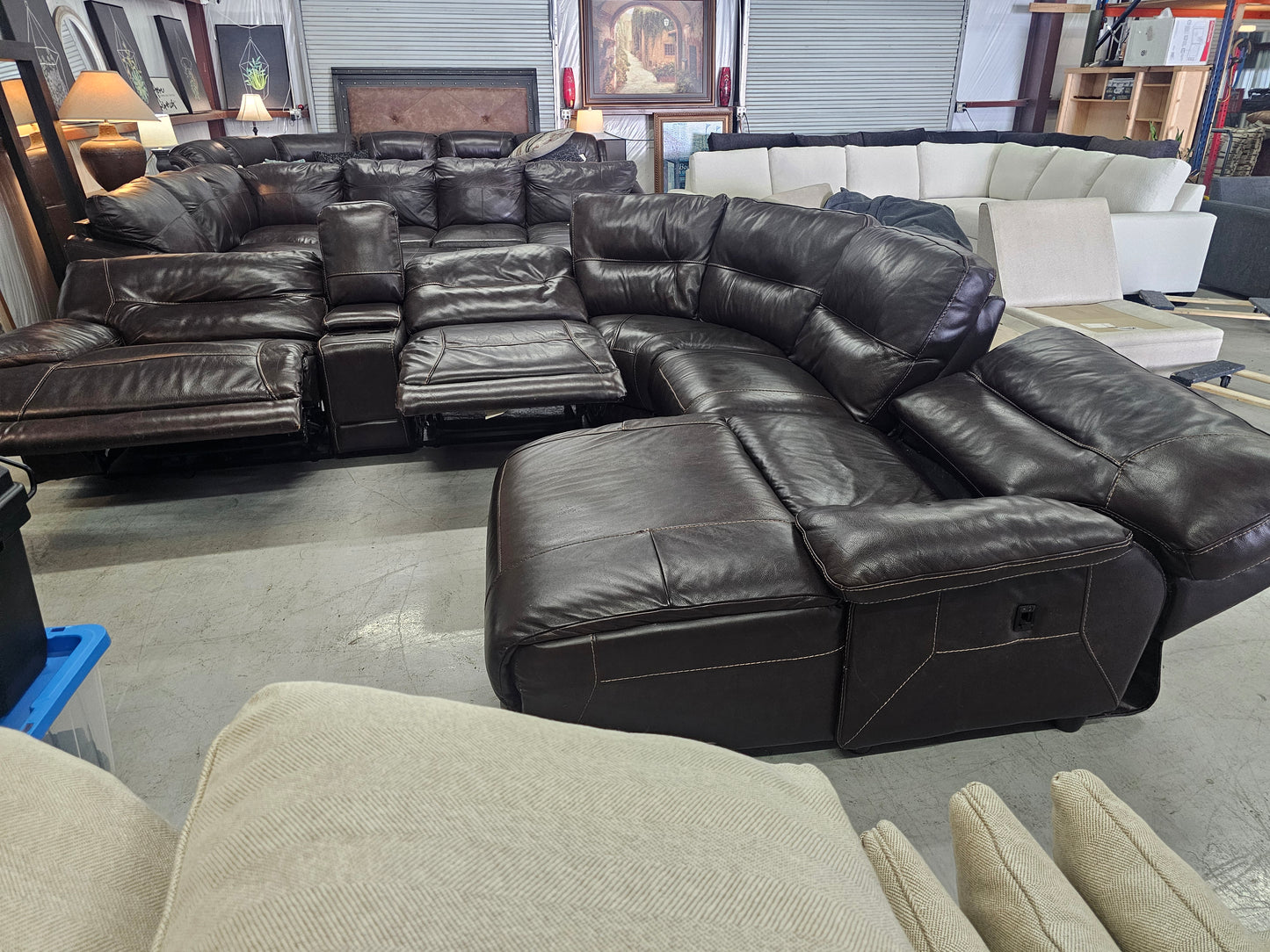 6PC dark brown Leather sectional couch 🛋 SAME DAY DELIVERY AVAILABLE 🚚