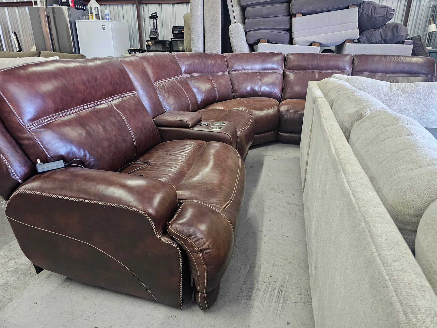Brown Power Reclining Leather Sectional - D19