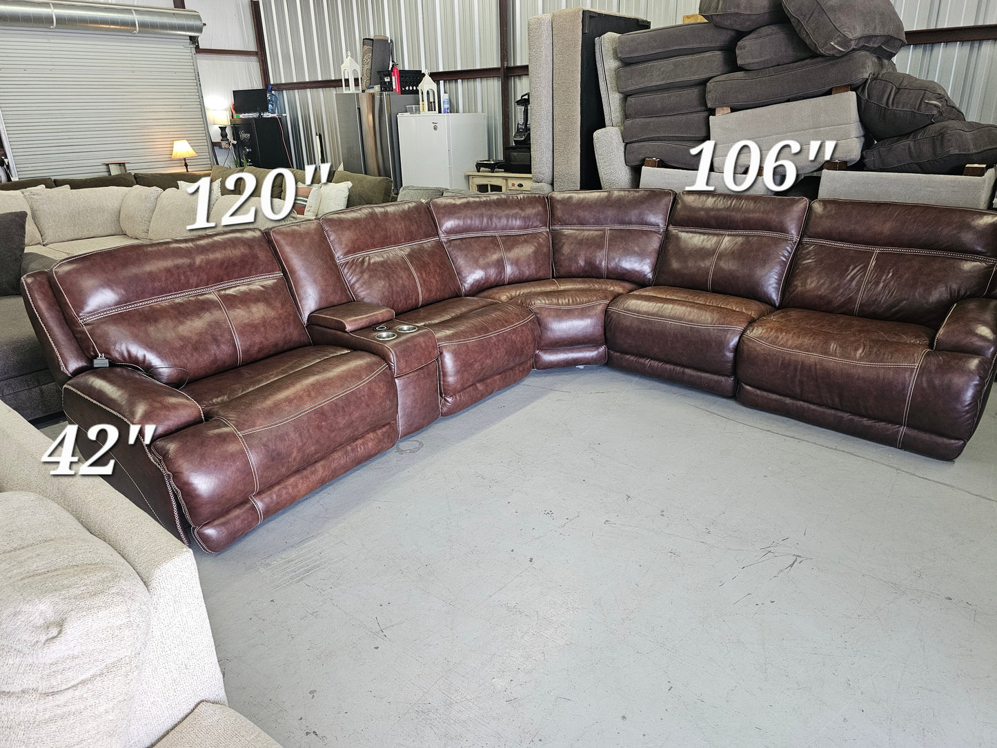 Brown Power Reclining Leather Sectional - D19