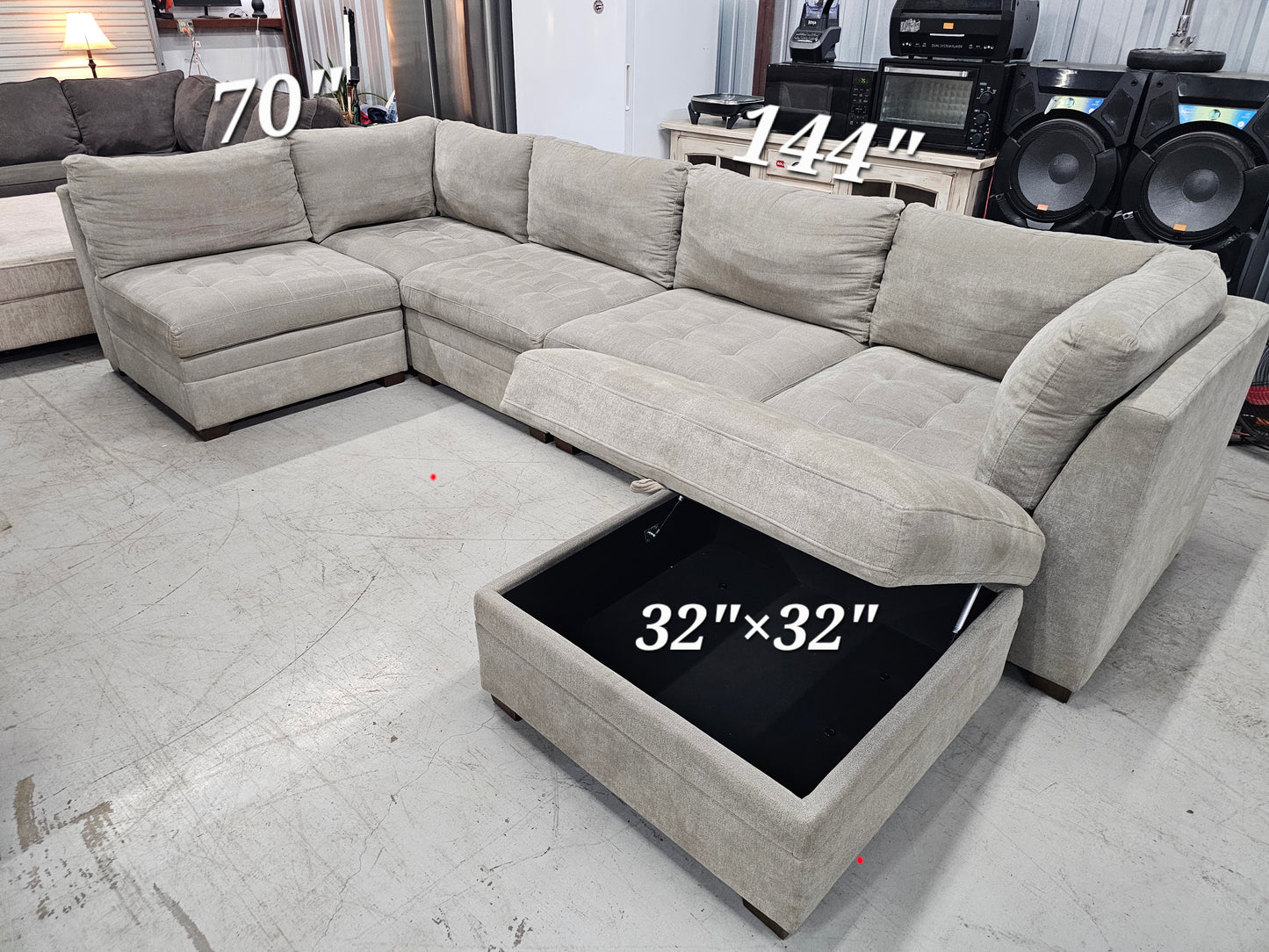 Gray Modular Sectional Couch with Storage Ottoman - D4