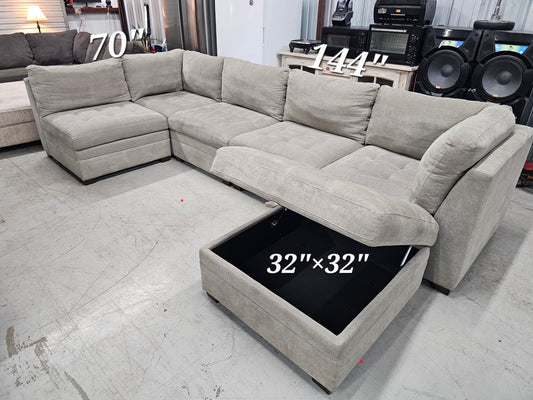 Gray Modular Sectional Couch with Storage Ottoman - D4