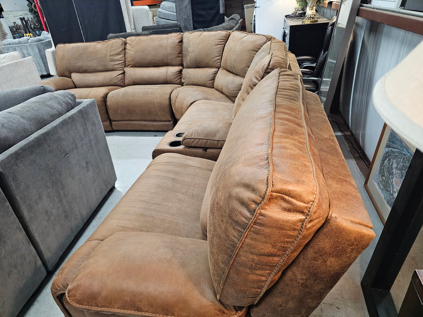 Power Reclining Brown Sectional Couch - D27