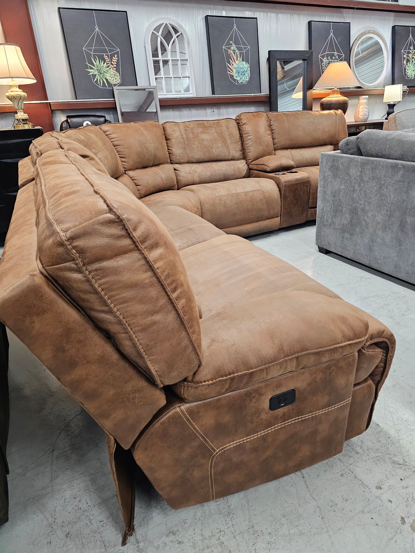 Power Reclining Brown Sectional Couch - D27
