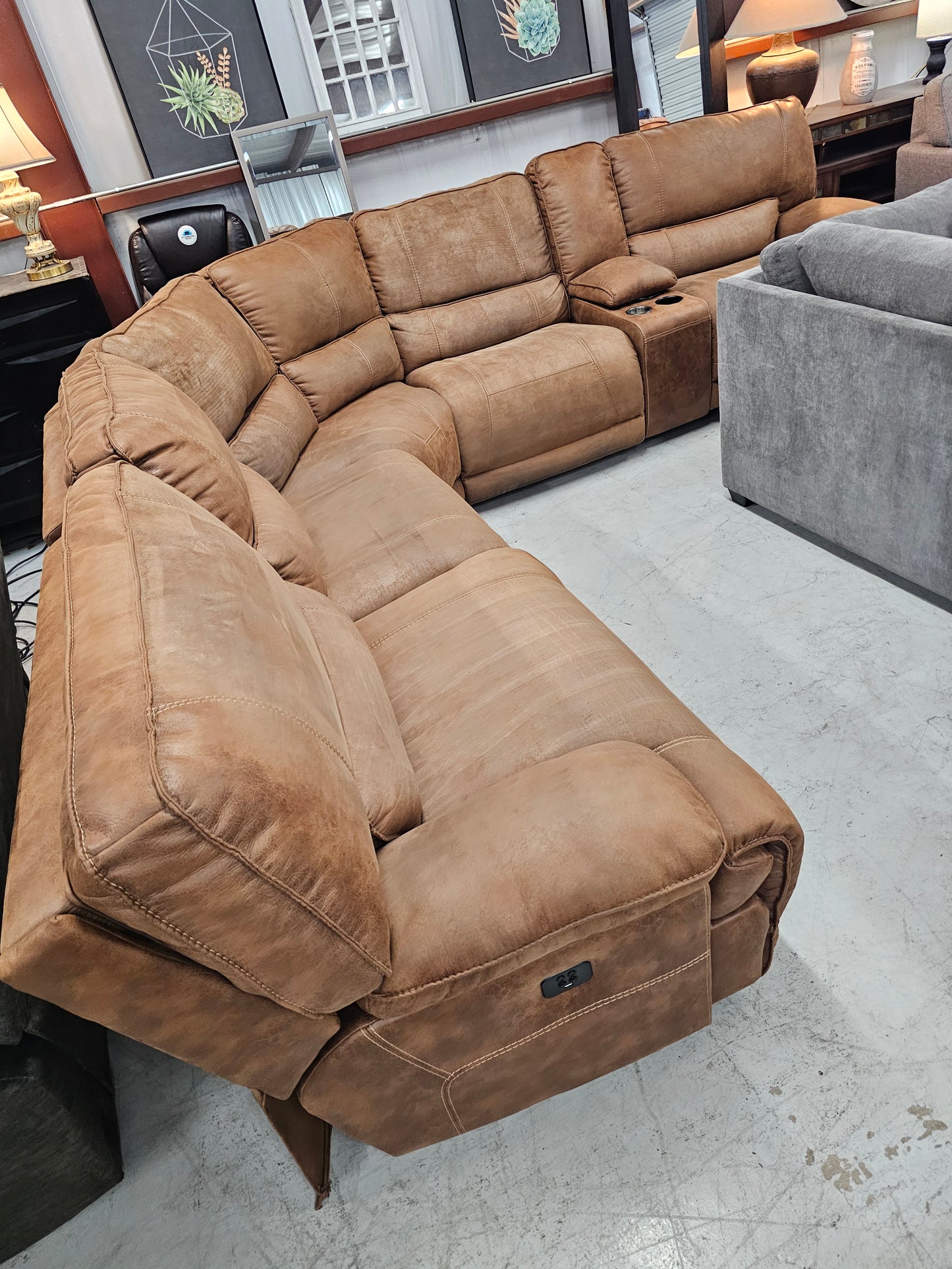 Power Reclining Brown Sectional Couch - D27