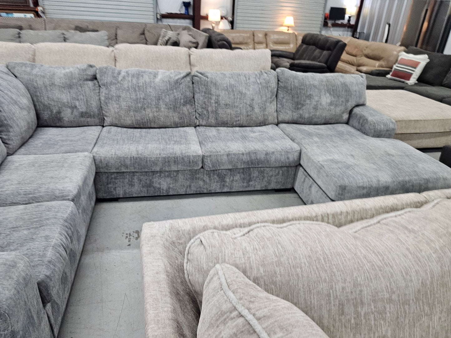 Light Blue U-Shaped Sectional Couch - D34
