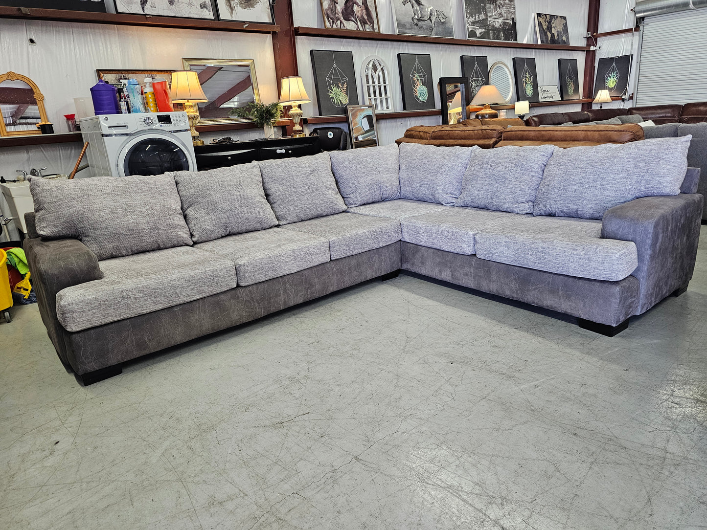 Large Gray L-Shaped Sectional Couch - D32