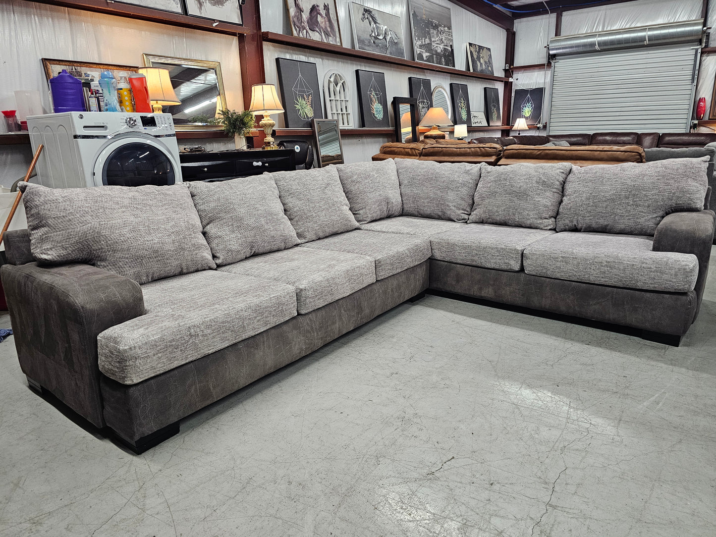 Large Gray L-Shaped Sectional Couch - D32