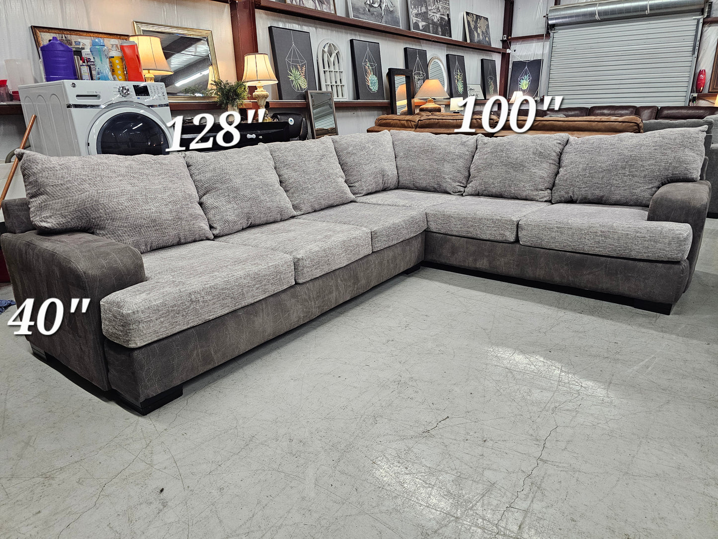 Large Gray L-Shaped Sectional Couch - D32