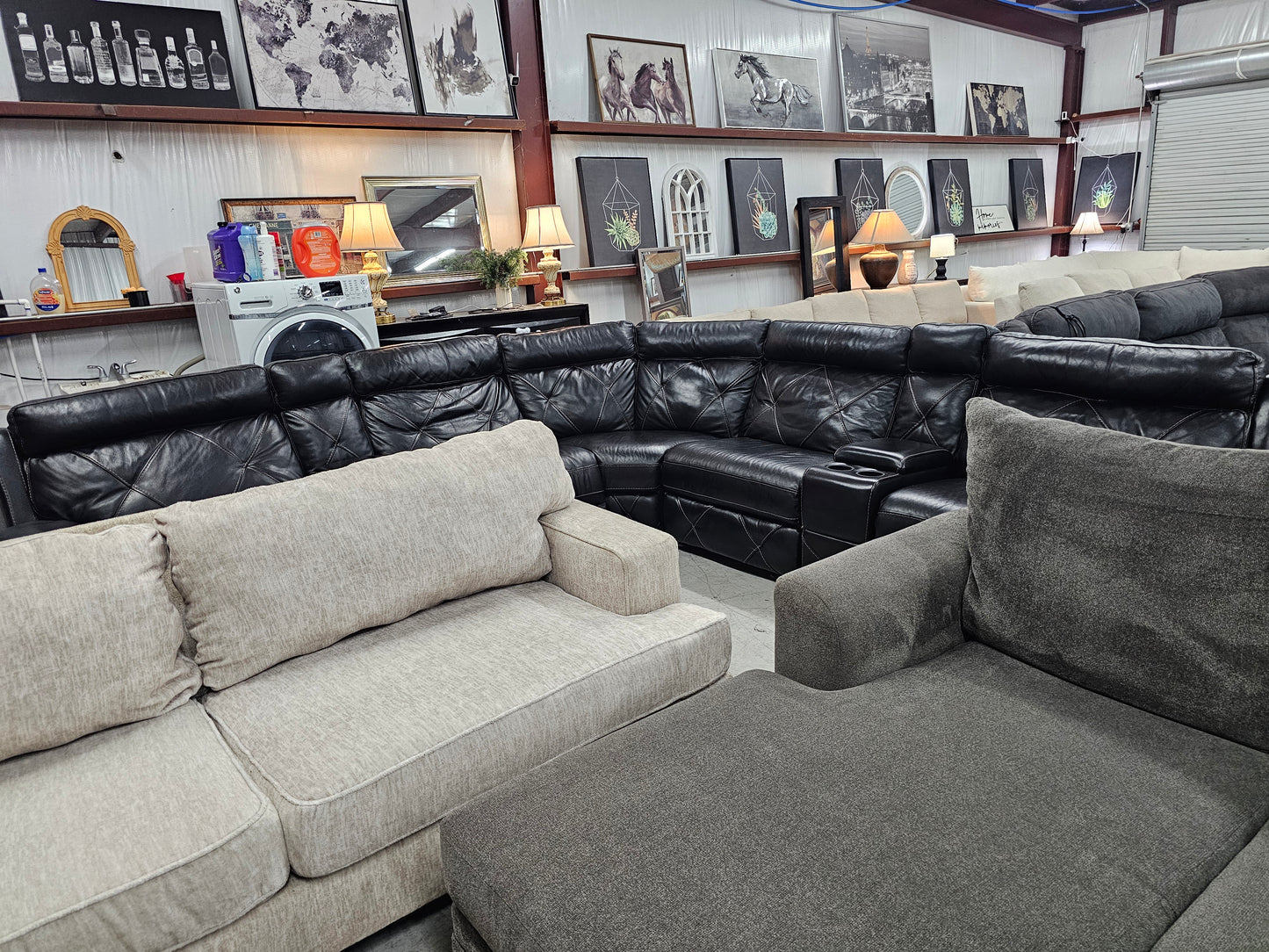 Power Reclining Dark Leather Sectional Couch with 4 Recliners - D55