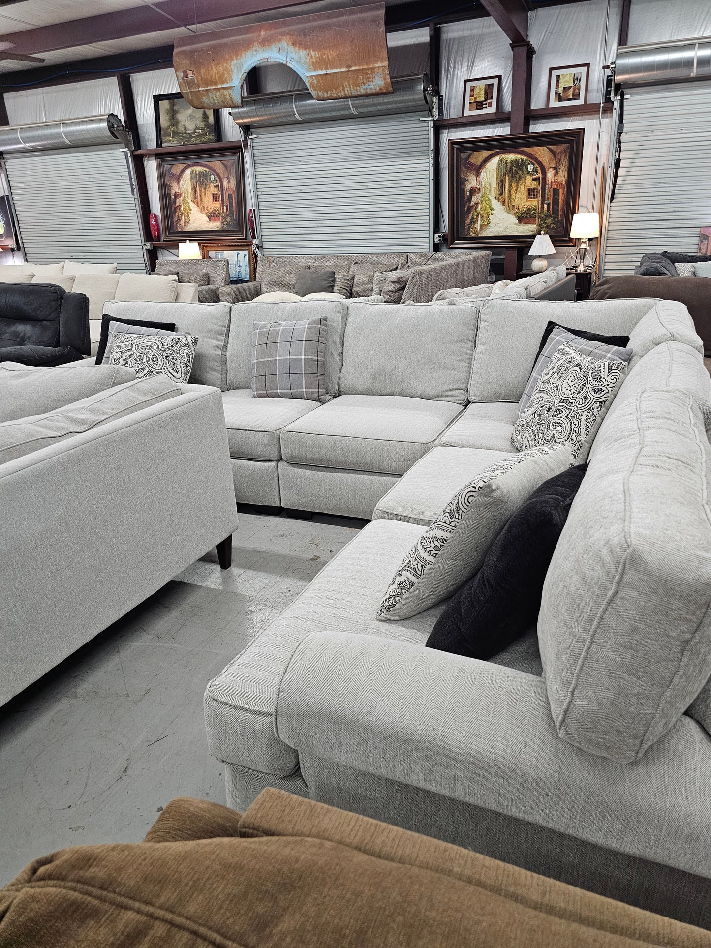 Oversized Light Gray L-Shaped Sectional Couch with Ottoman - D54