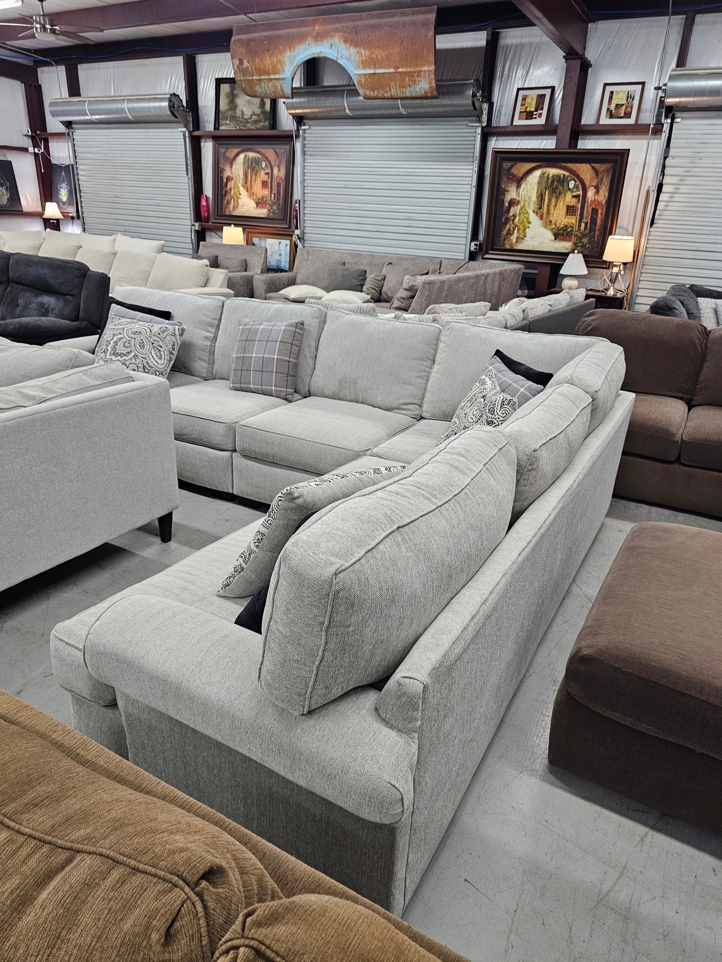 Oversized Light Gray L-Shaped Sectional Couch with Ottoman - D54