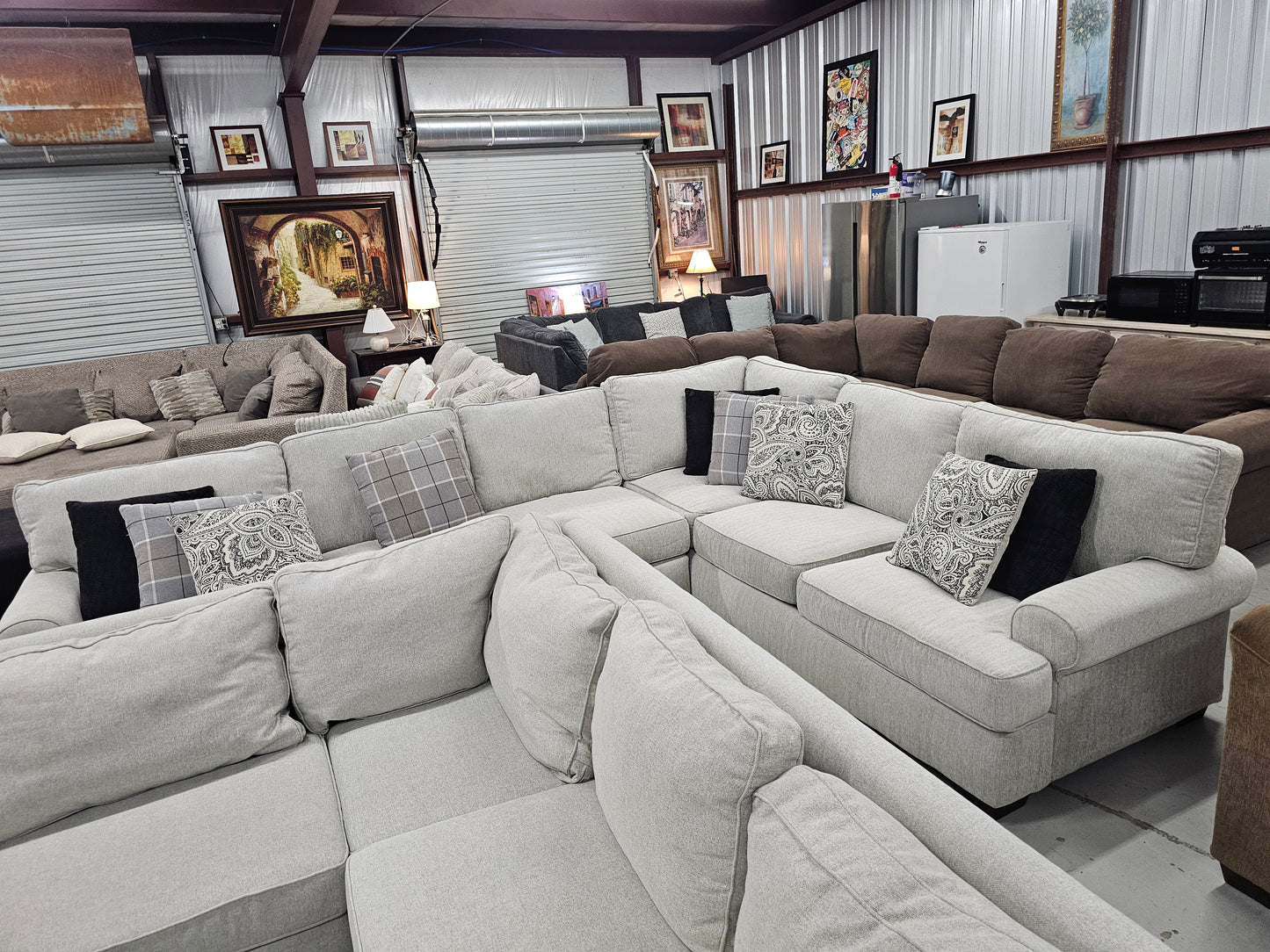 Oversized Light Gray L-Shaped Sectional Couch with Ottoman - D54