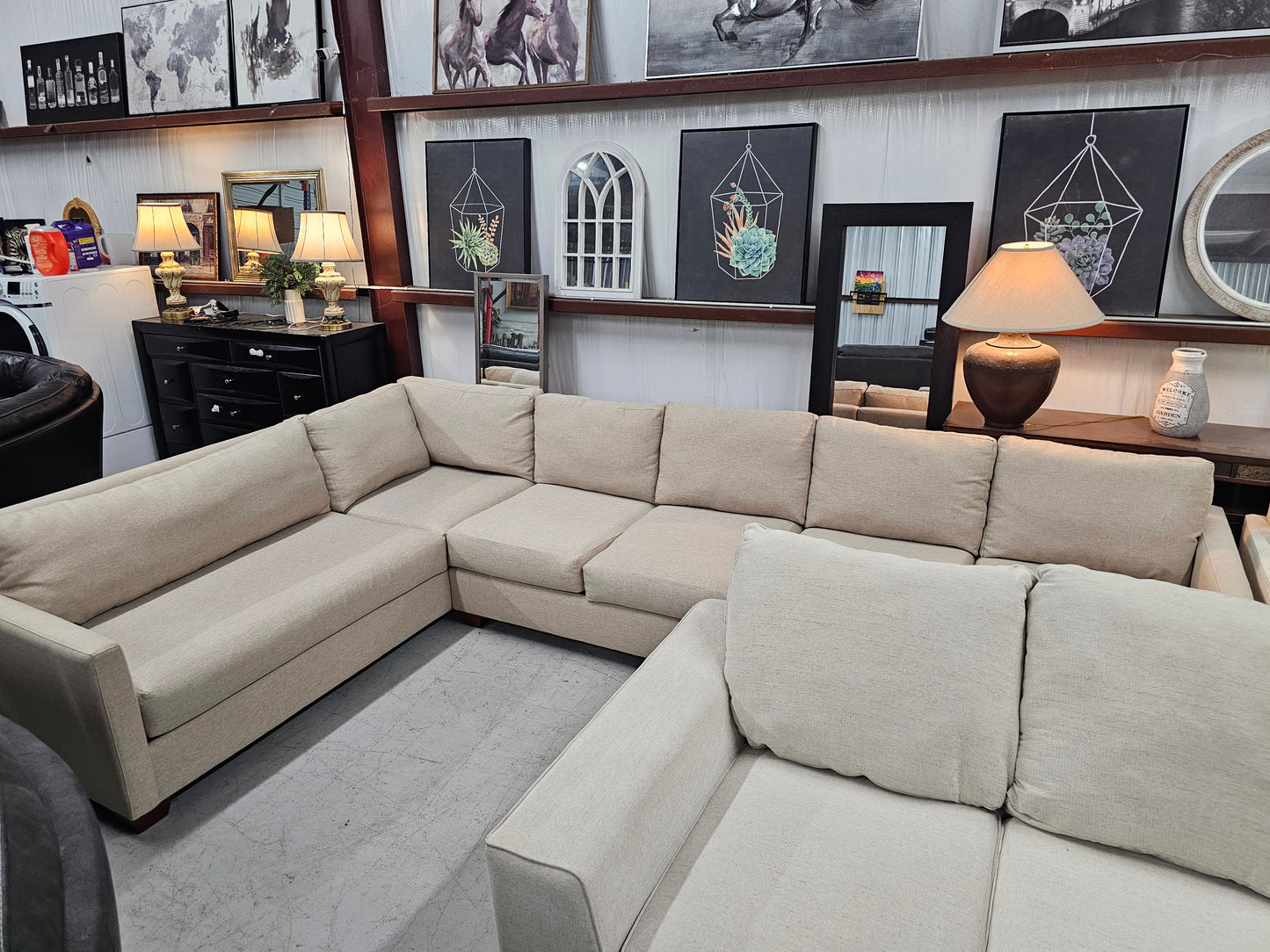 Large Beige Sectional Couch - D48