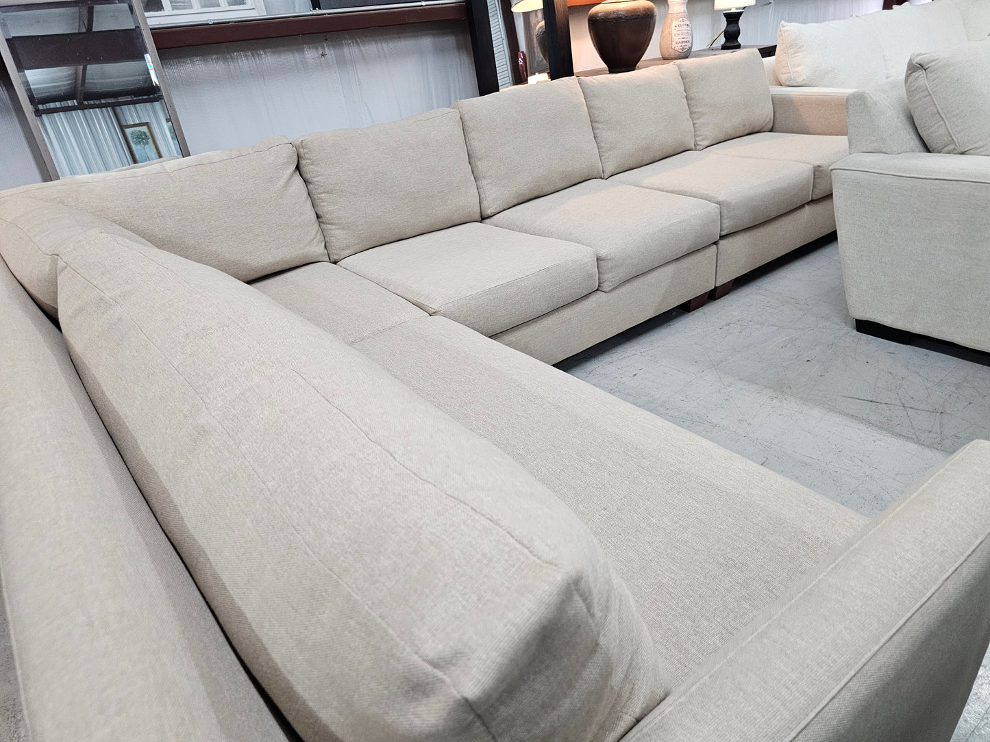 Large Beige Sectional Couch - D48