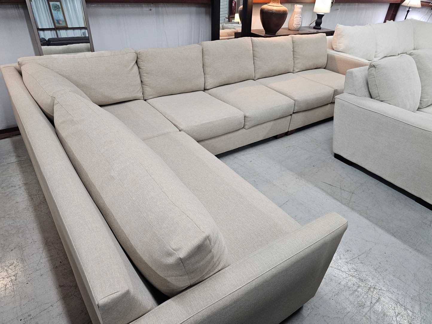 Large Beige Sectional Couch - D48