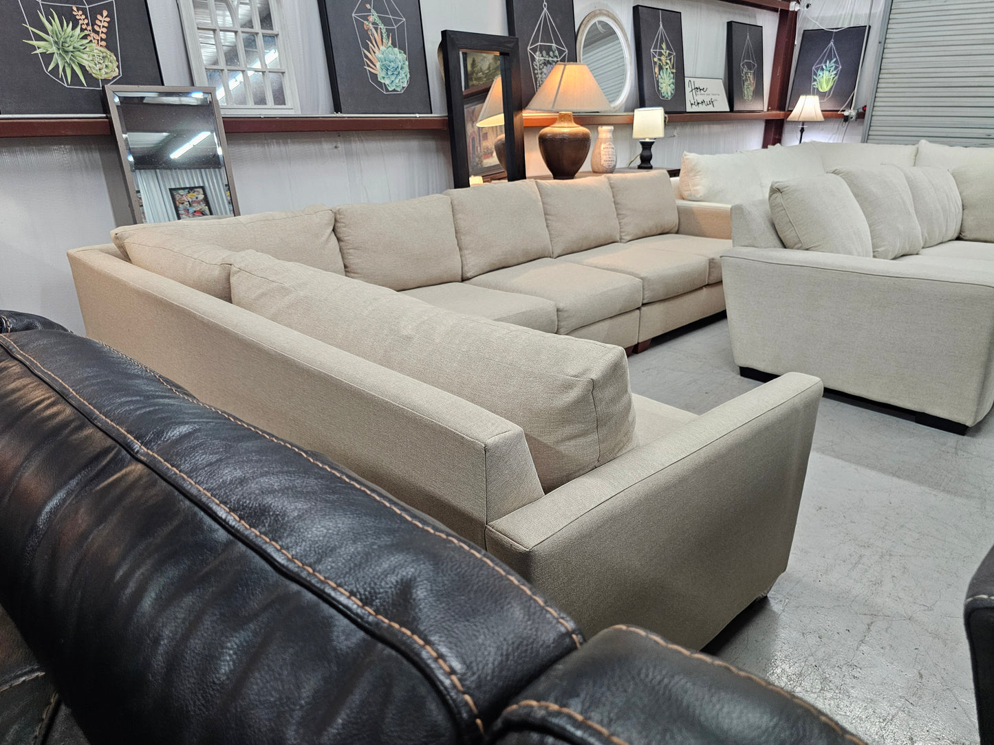 Large Beige Sectional Couch - D48