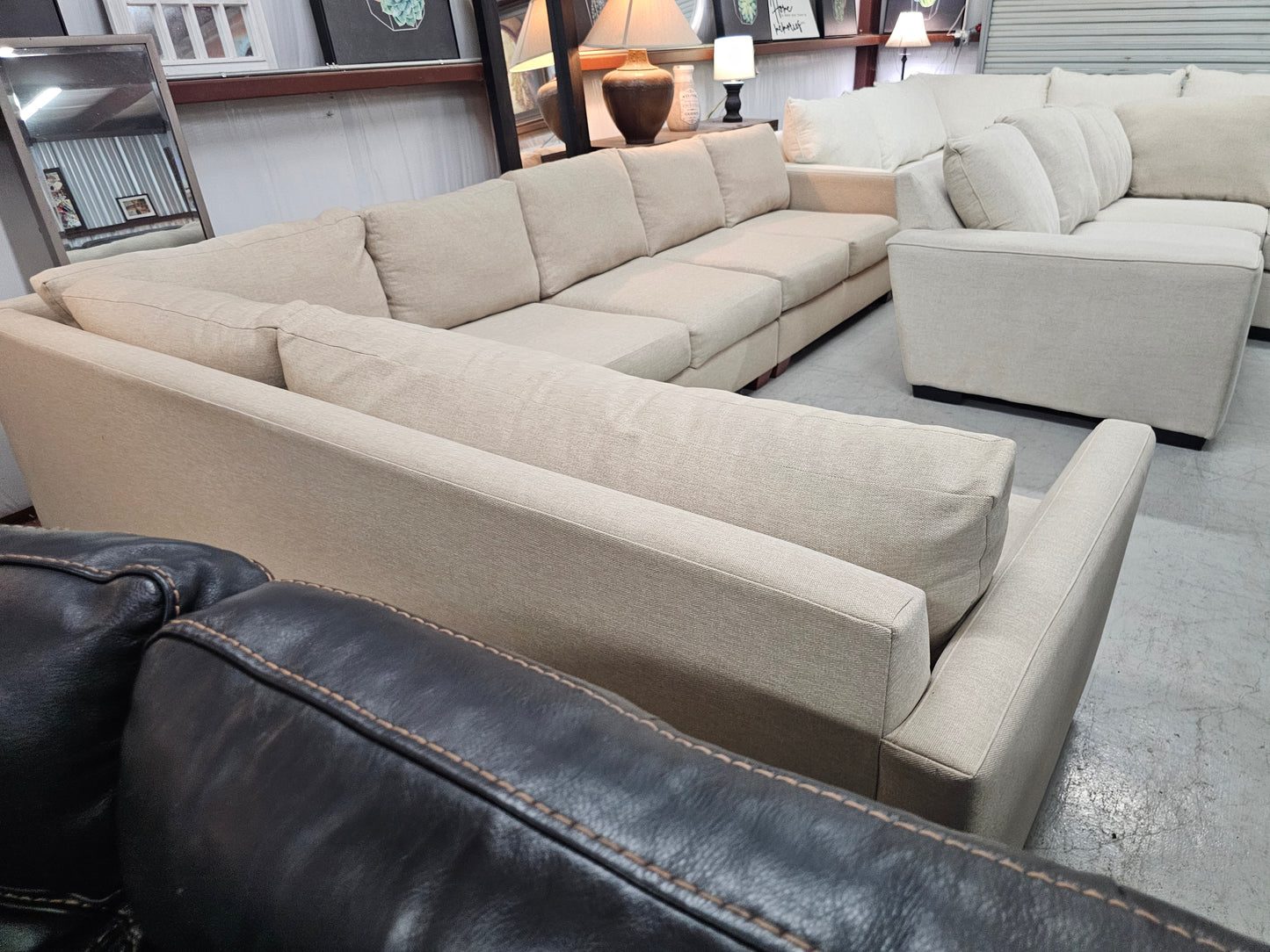 Large Beige Sectional Couch - D48