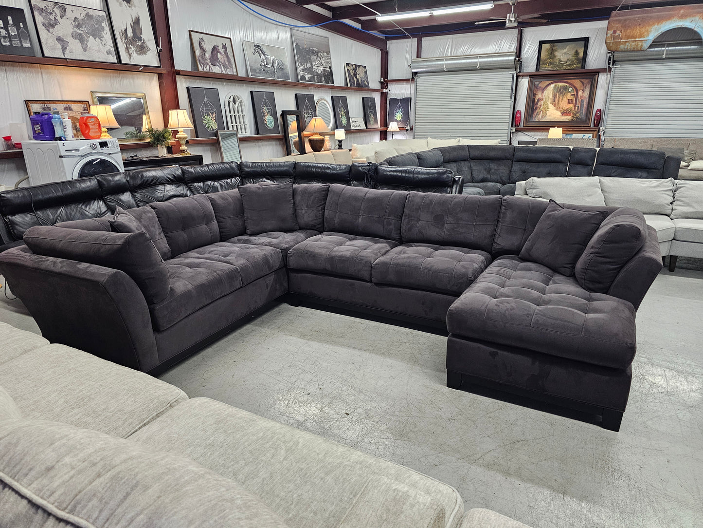 Gray Cindy Crawford Metropolis U-shaped Sectional Couch - D63