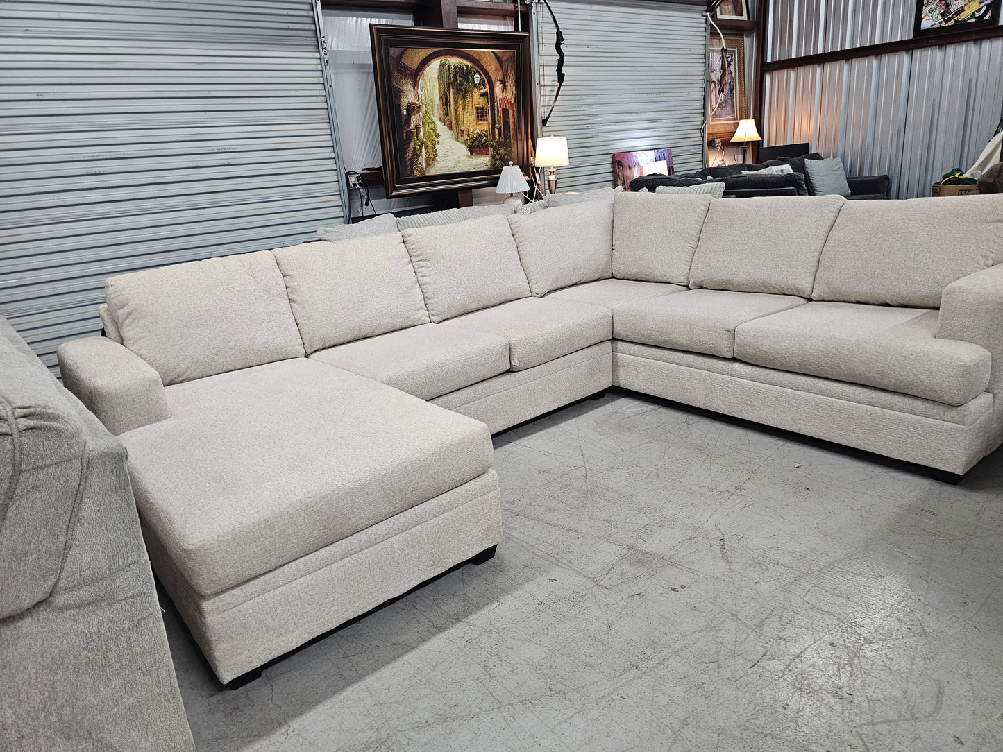 Beautiful Beige U-Shaped Sectional Couch by Living Spaces - D64