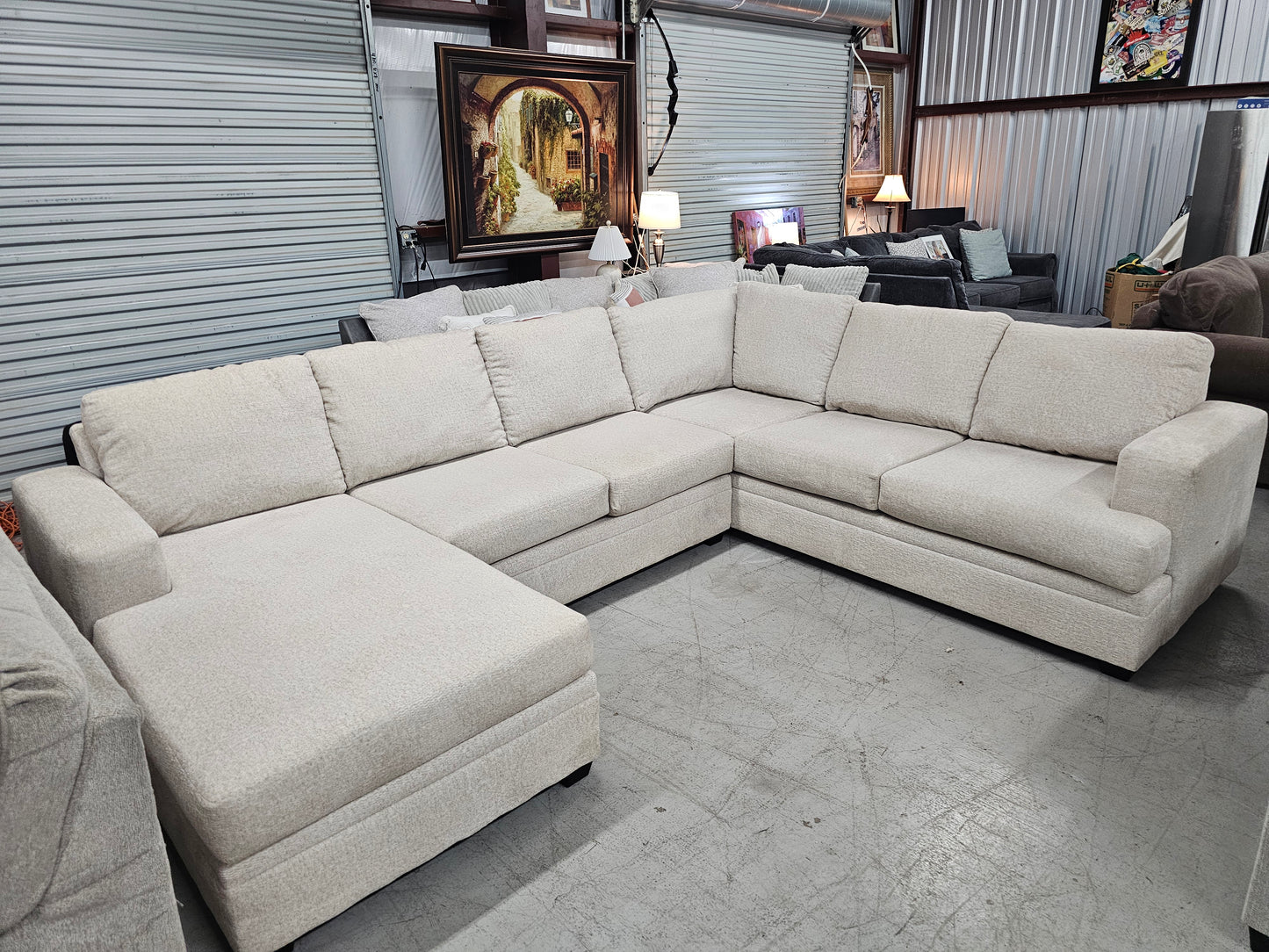 Beautiful Beige U-Shaped Sectional Couch by Living Spaces - D64