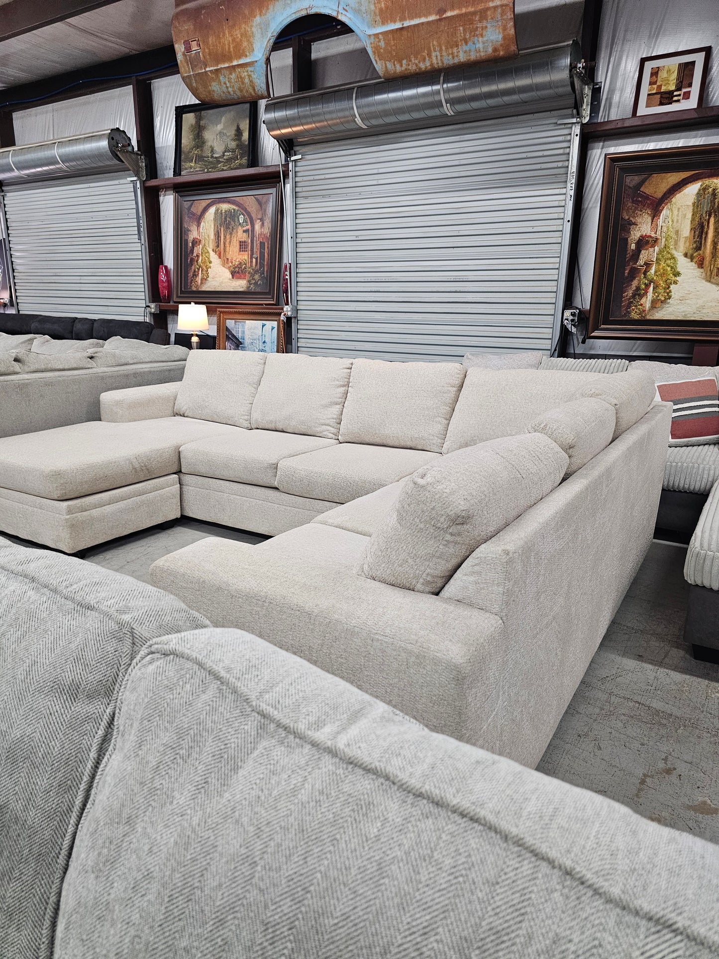 Beautiful Beige U-Shaped Sectional Couch by Living Spaces - D64