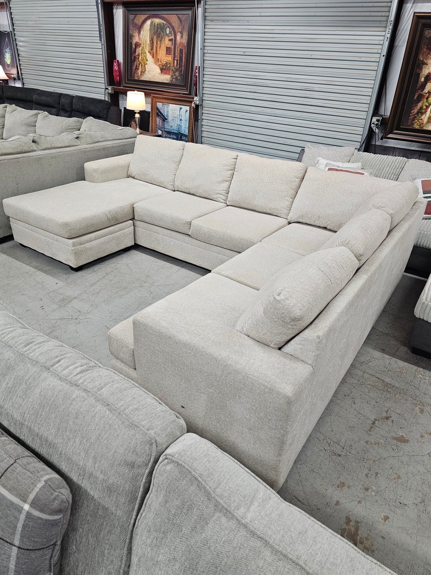 Beautiful Beige U-Shaped Sectional Couch by Living Spaces - D64