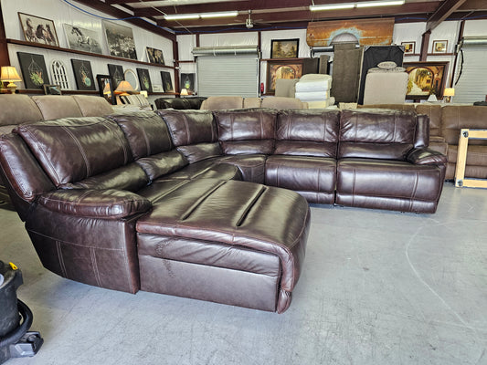 Power Reclining Dark Brown Leather Sectional with Chaise Lounge - D72