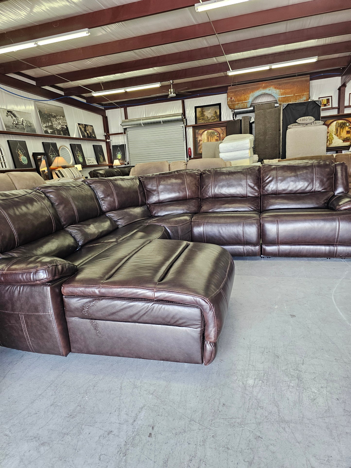 Power Reclining Dark Brown Leather Sectional with Chaise Lounge - D72