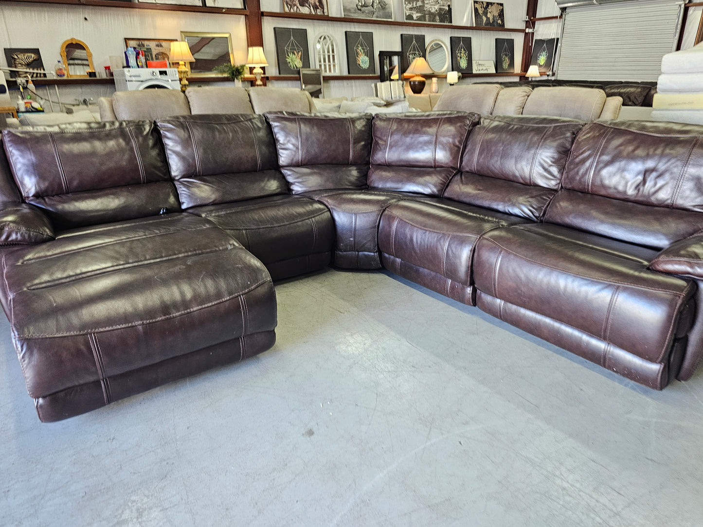 Power Reclining Dark Brown Leather Sectional with Chaise Lounge - D72