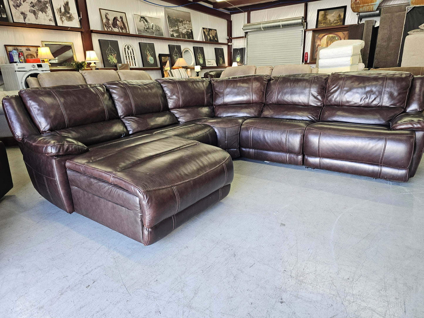 Power Reclining Dark Brown Leather Sectional with Chaise Lounge - D72