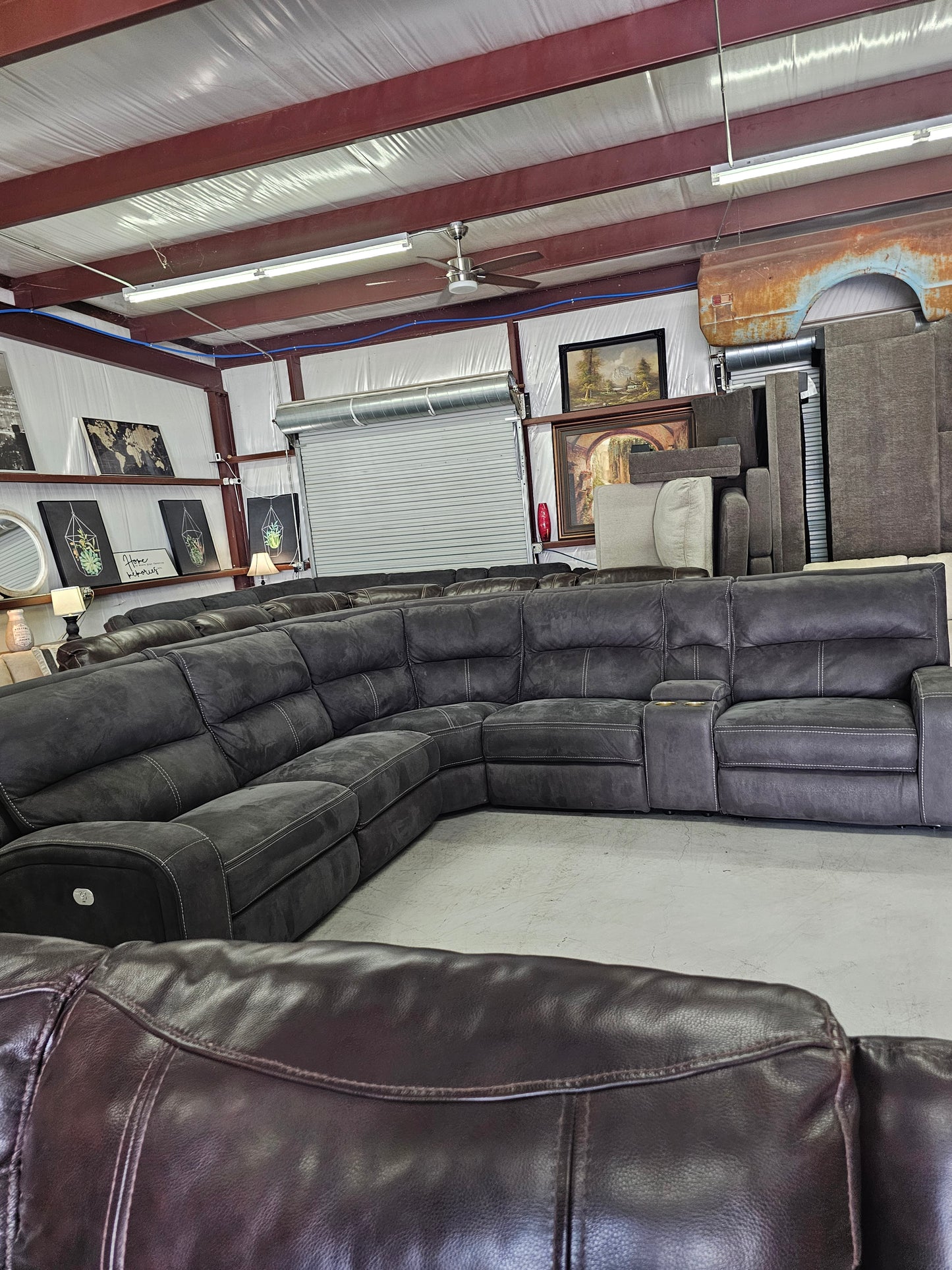 Dark Gray Power Reclining Sectional Couch with Power Headrest & Lumbar - D74