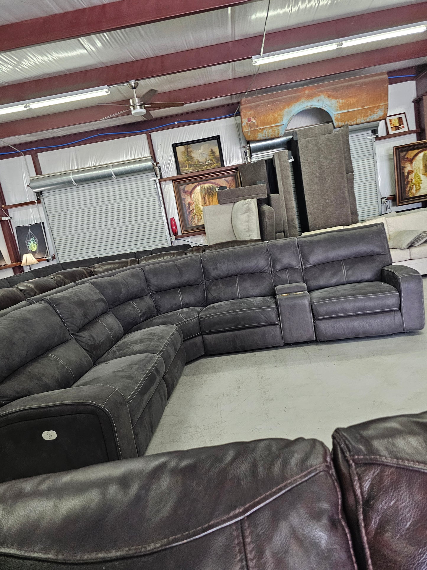 Dark Gray Power Reclining Sectional Couch with Power Headrest & Lumbar - D74
