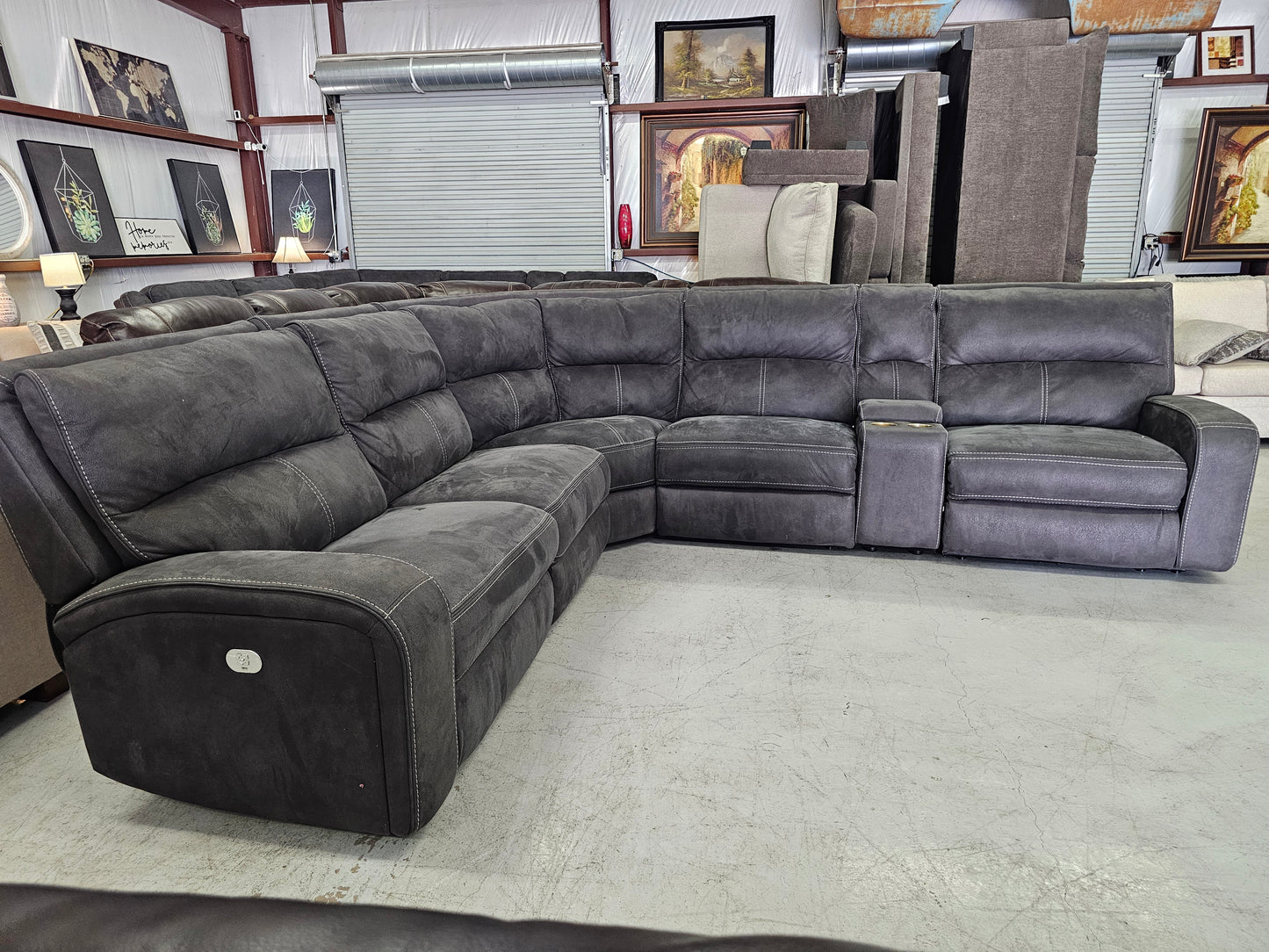 Dark Gray Power Reclining Sectional Couch with Power Headrest & Lumbar - D74