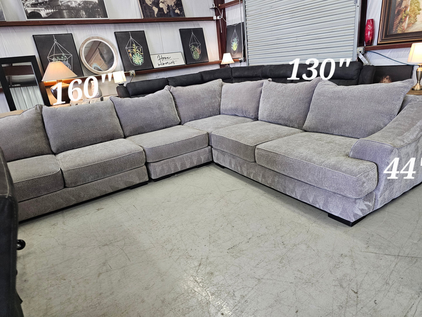 Massive Gray Sectional Couch with Deep Seats - D85