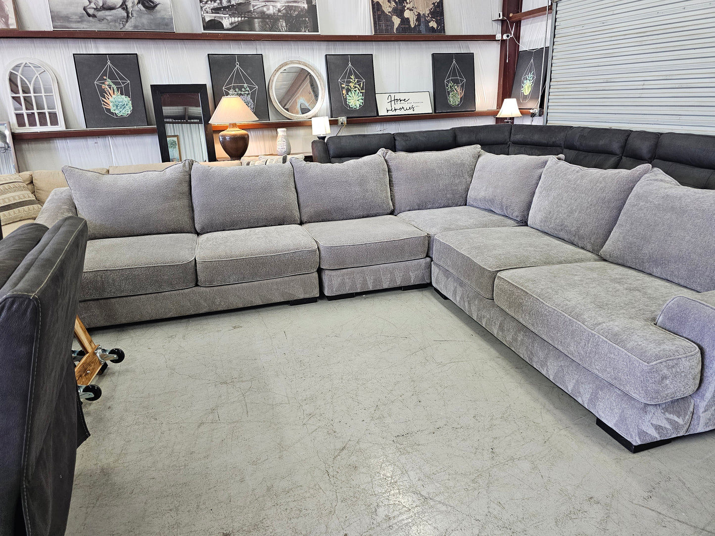 Massive Gray Sectional Couch with Deep Seats - D85