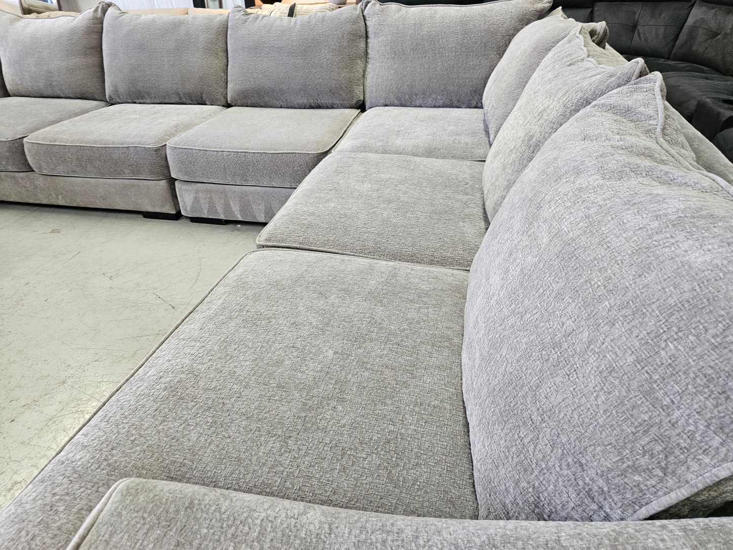 Massive Gray Sectional Couch with Deep Seats - D85