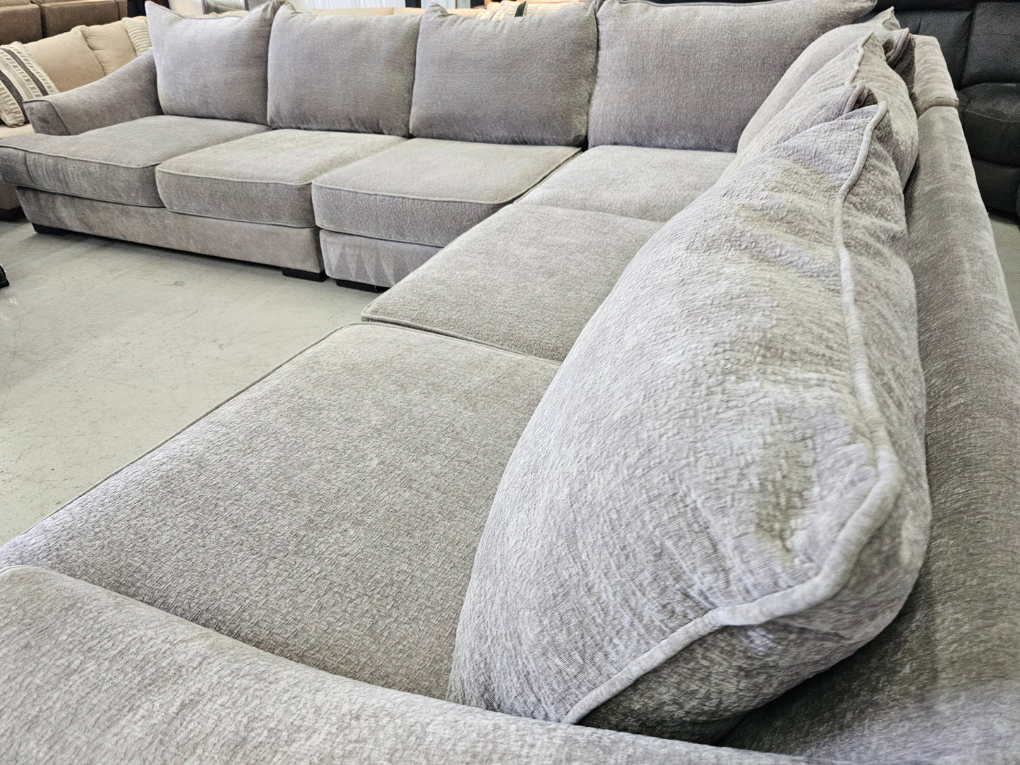 Massive Gray Sectional Couch with Deep Seats - D85