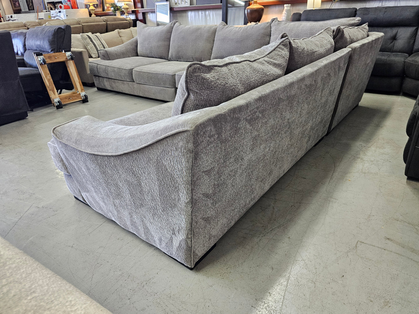 Massive Gray Sectional Couch with Deep Seats - D85
