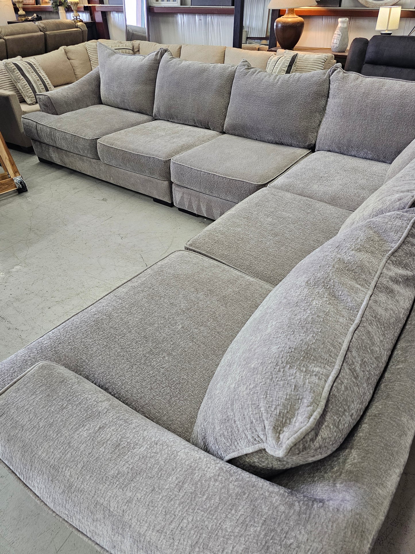 Massive Gray Sectional Couch with Deep Seats - D85