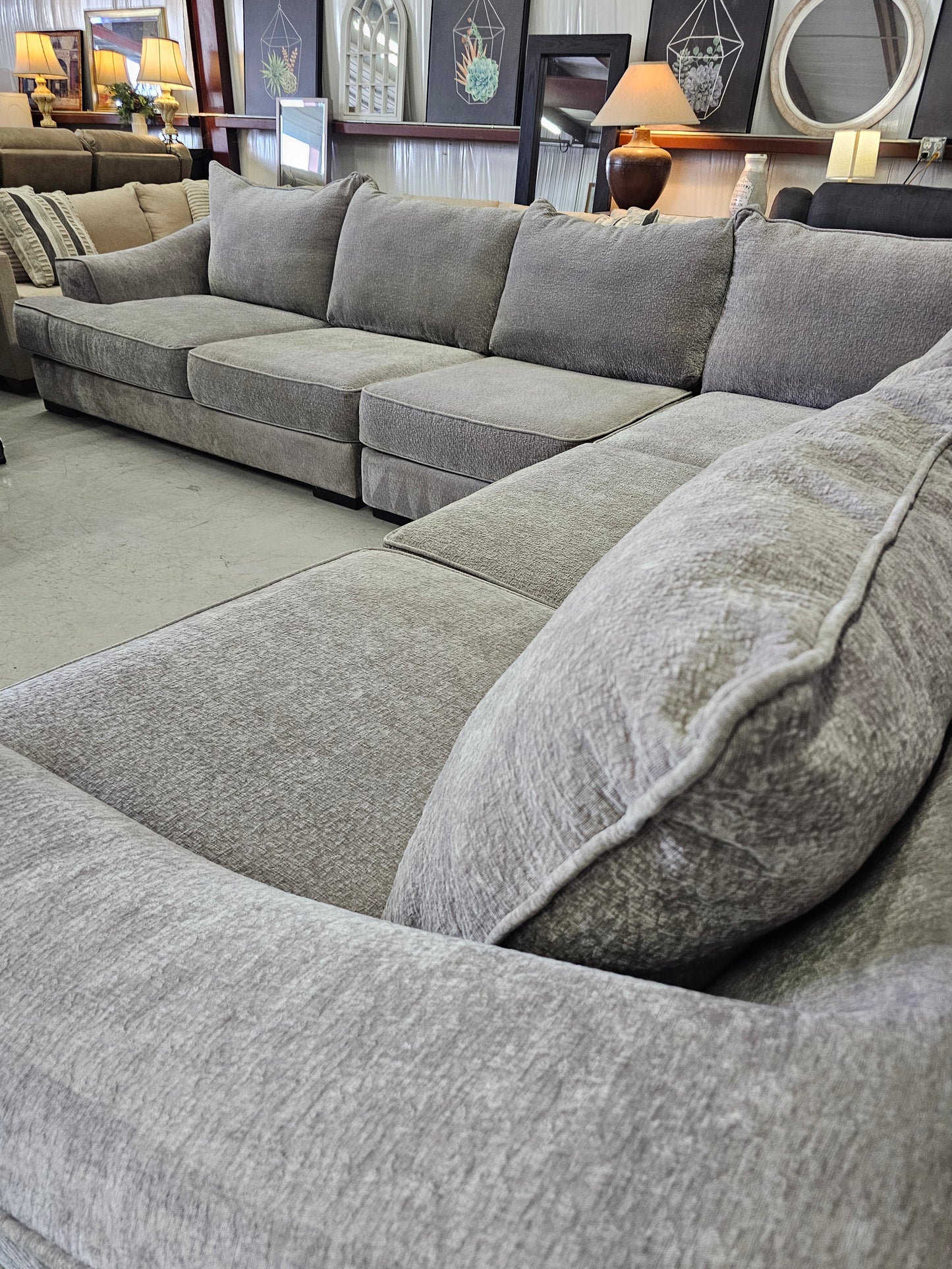 Massive Gray Sectional Couch with Deep Seats - D85