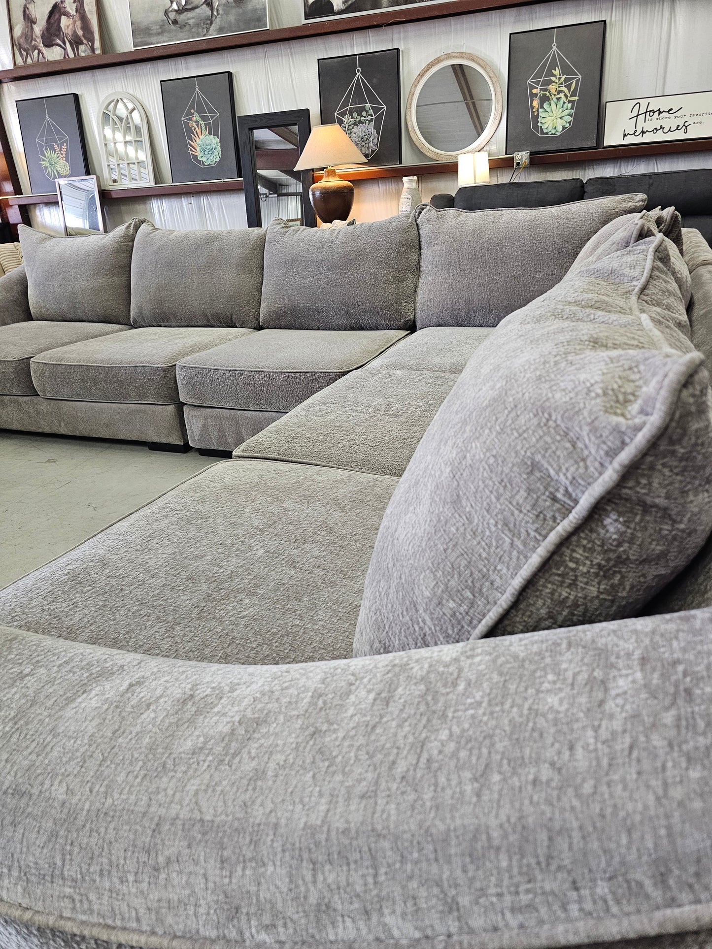 Massive Gray Sectional Couch with Deep Seats - D85