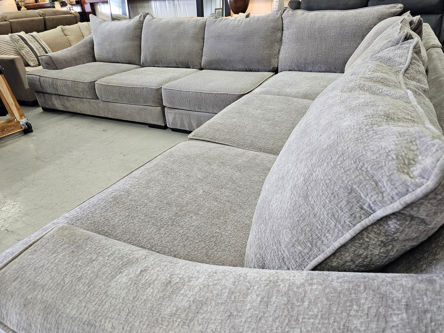 Massive Gray Sectional Couch with Deep Seats - D85