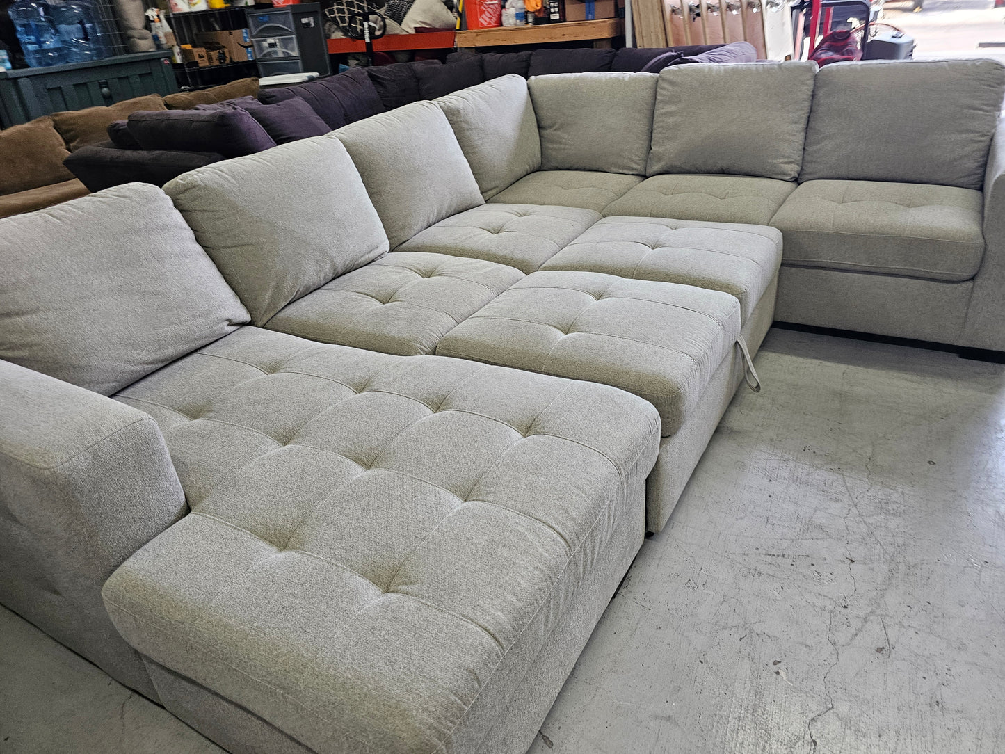 Light Gray U-Shaped Sleeper Sectional with Storage Chaise - D81